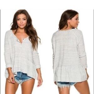 We The Free Light Gray Button-Up Blouse